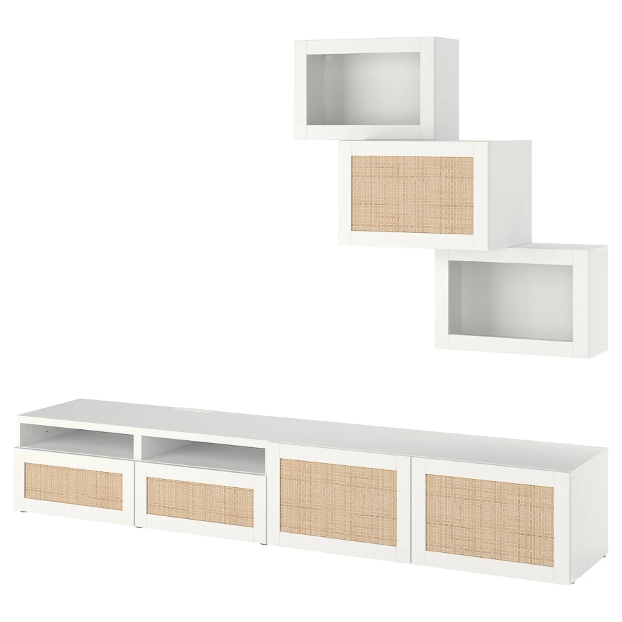 Комбинация для хранения ТВ - IKEA BESTÅ/BESTA, 190x42x240см, белый/светло-коричневый, БЕСТО ИКЕА (изображение №1)