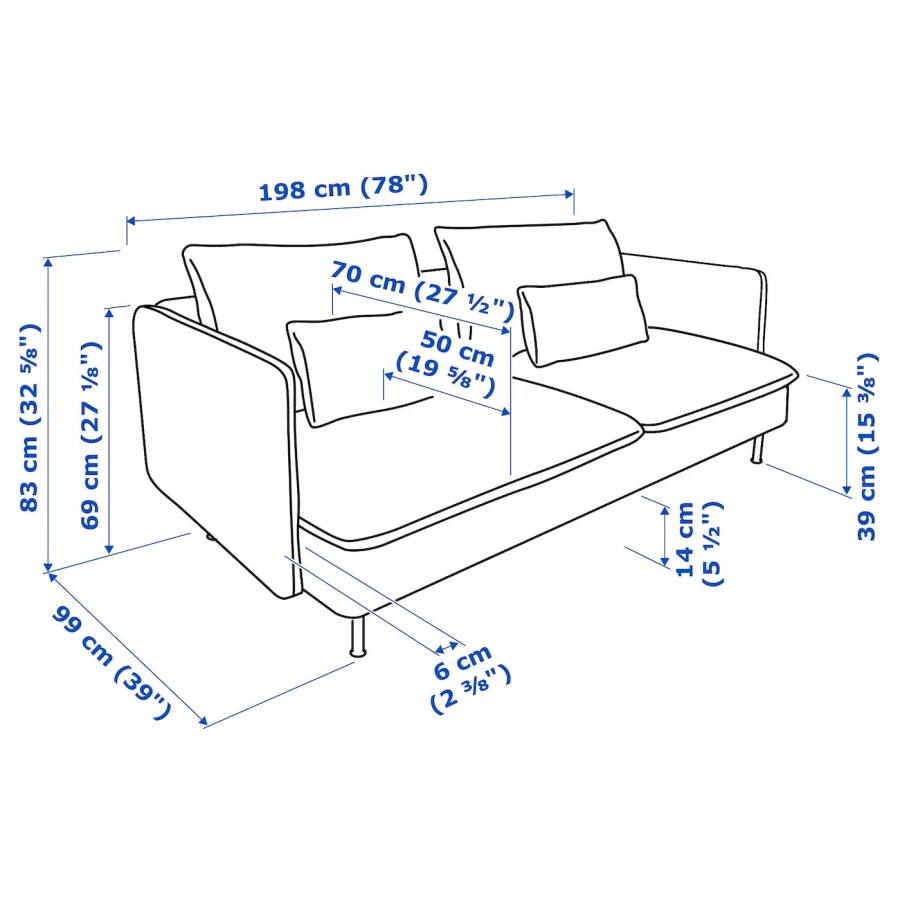 3-местный диван - IKEA SÖDERHAMN/SODERHAMN,  99x198см, черный СОДЕРХАМН ИКЕА (изображение №8)