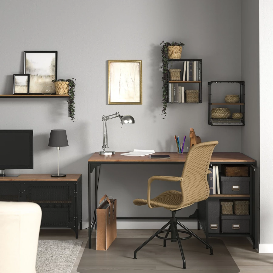 Письменный стол - IKEA FJÄLLBO/ФЖЭЛЛБО ИКЕА, 140х70 см, черный/коричневый (изображение №2)