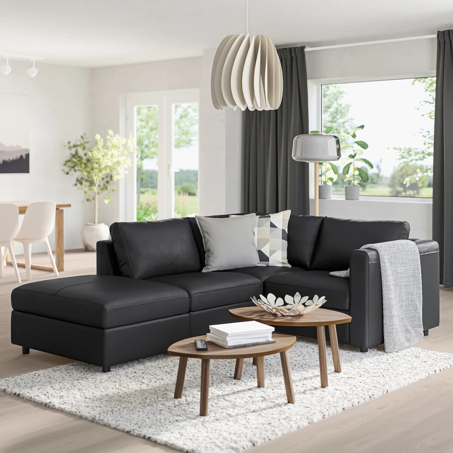 3-местный угловой диван - IKEA VIMLE, 235/179х98х80 см, черный, кожа, ВИМЛЕ ИКЕА (изображение №2)