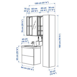 Комбинация для ванной - IKEA ENHET/TVÄLLEN/TVALLEN, 64х43х65 см, белый/светло-зеленый, ЭНХЕТ/ТВЭЛЛЕН ИКЕА