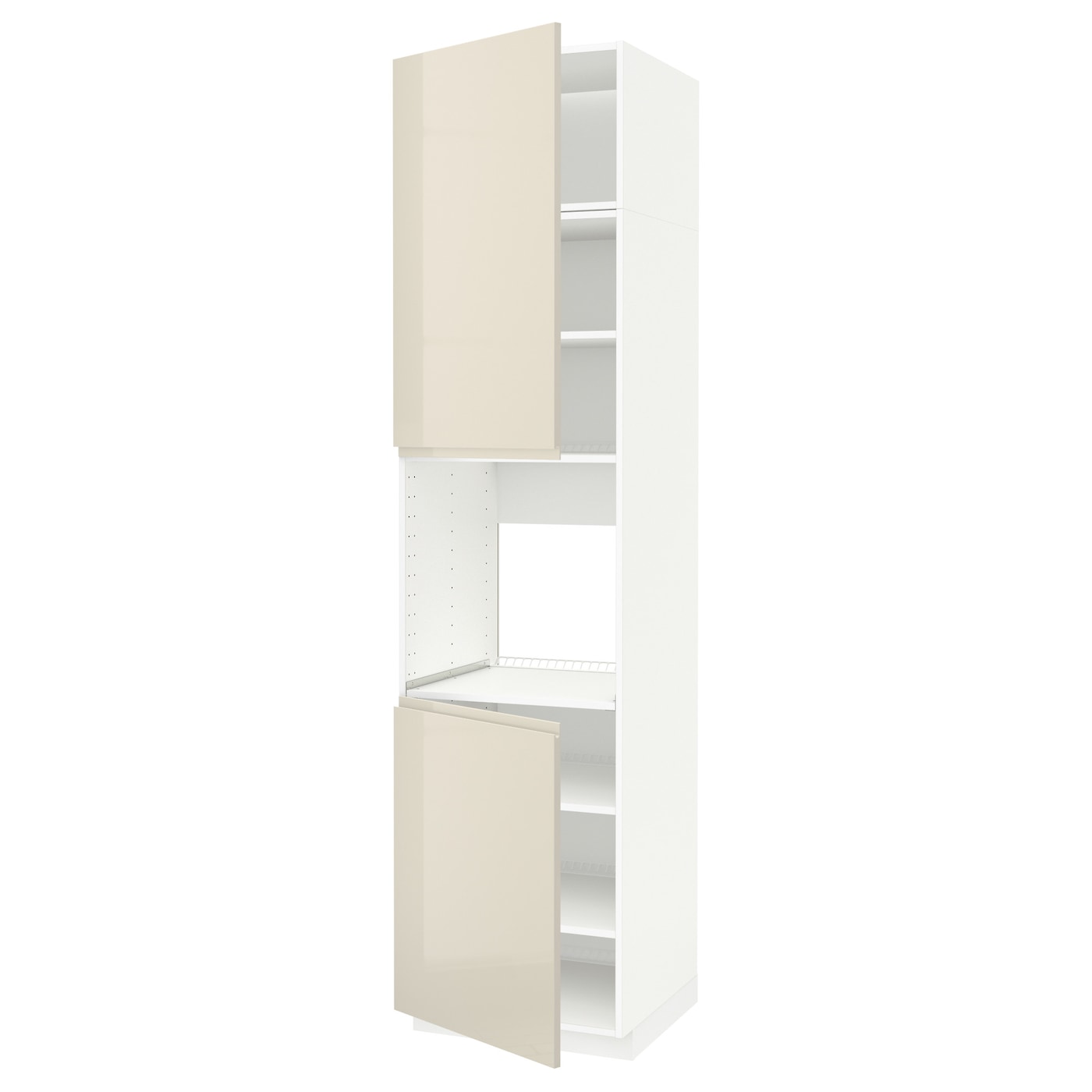 Кухонный шкаф-пенал - IKEA METOD/МЕТОД ИКЕА, 240х60х60 см, белый/бежевый глянцевый