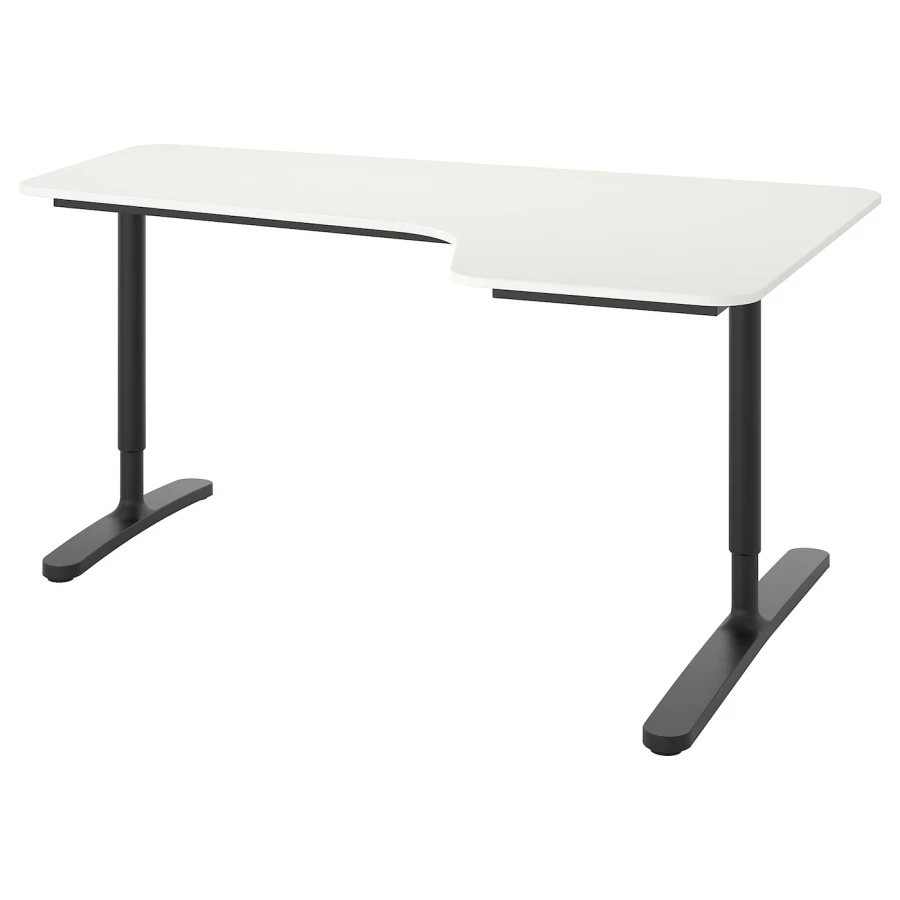 Угловой письменный стол (правый угол) - IKEA BEKANT, 160х110х65-85 см, белый/черный, БЕКАНТ ИКЕА (изображение №1)