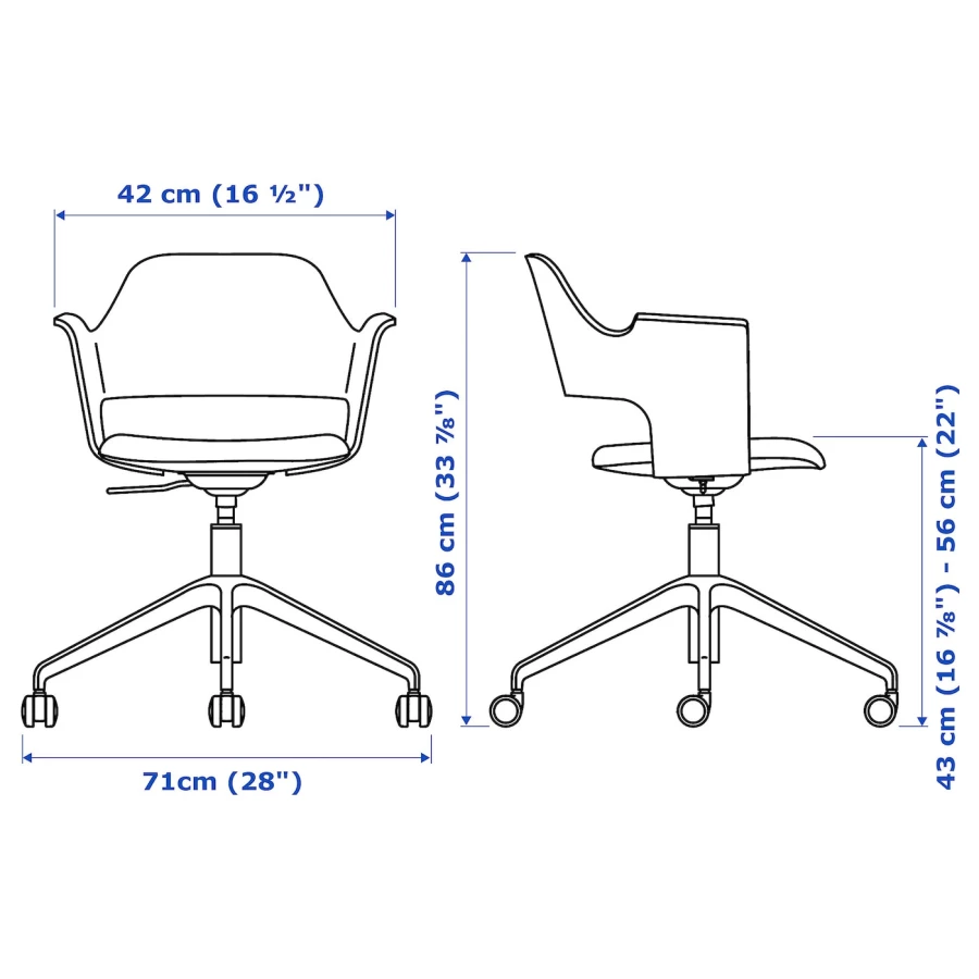 Конференц-стул на колесиках - IKEA FJÄLLBERGET/FJALLBERGET/ФЬЕЛЬБЕРГЕТ ИКЕА, 71х86х71 см, черный (изображение №7)
