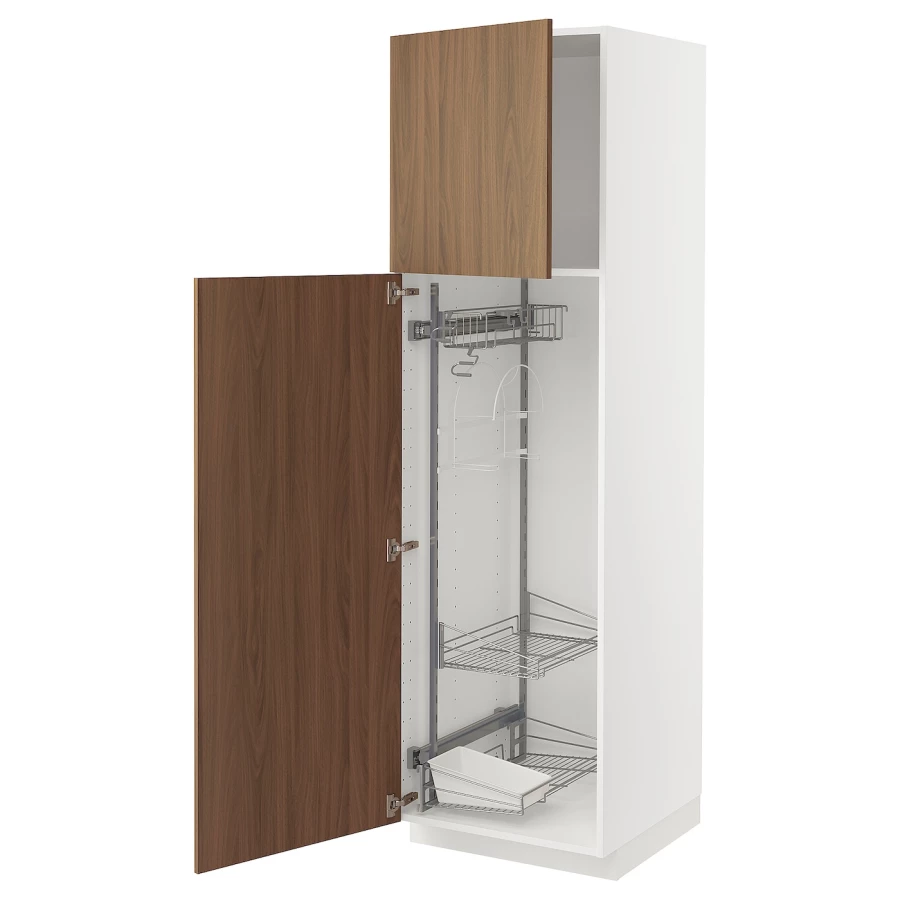 Высокий кухонный шкаф/бытовой - IKEA METOD/МЕТОД ИКЕА, 200х60х60 см, белый/коричневый (изображение №1)