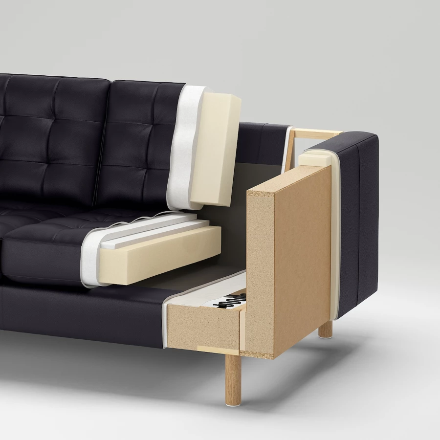 4-местный диван с шезлонгом - IKEA LANDSKRONA, 89x280см, черный, кожа, ЛАНДСКРУНА ИКЕА (изображение №4)