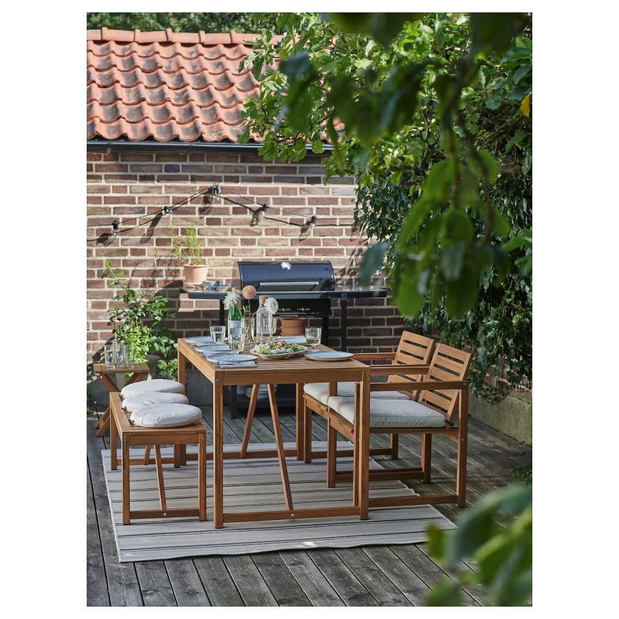Стол+2 стула+скамья - IKEA NÄMMARÖ/NAMMARO/ НАММАРО ИКЕА, 67х66х7 см, коричневый (изображение №2)