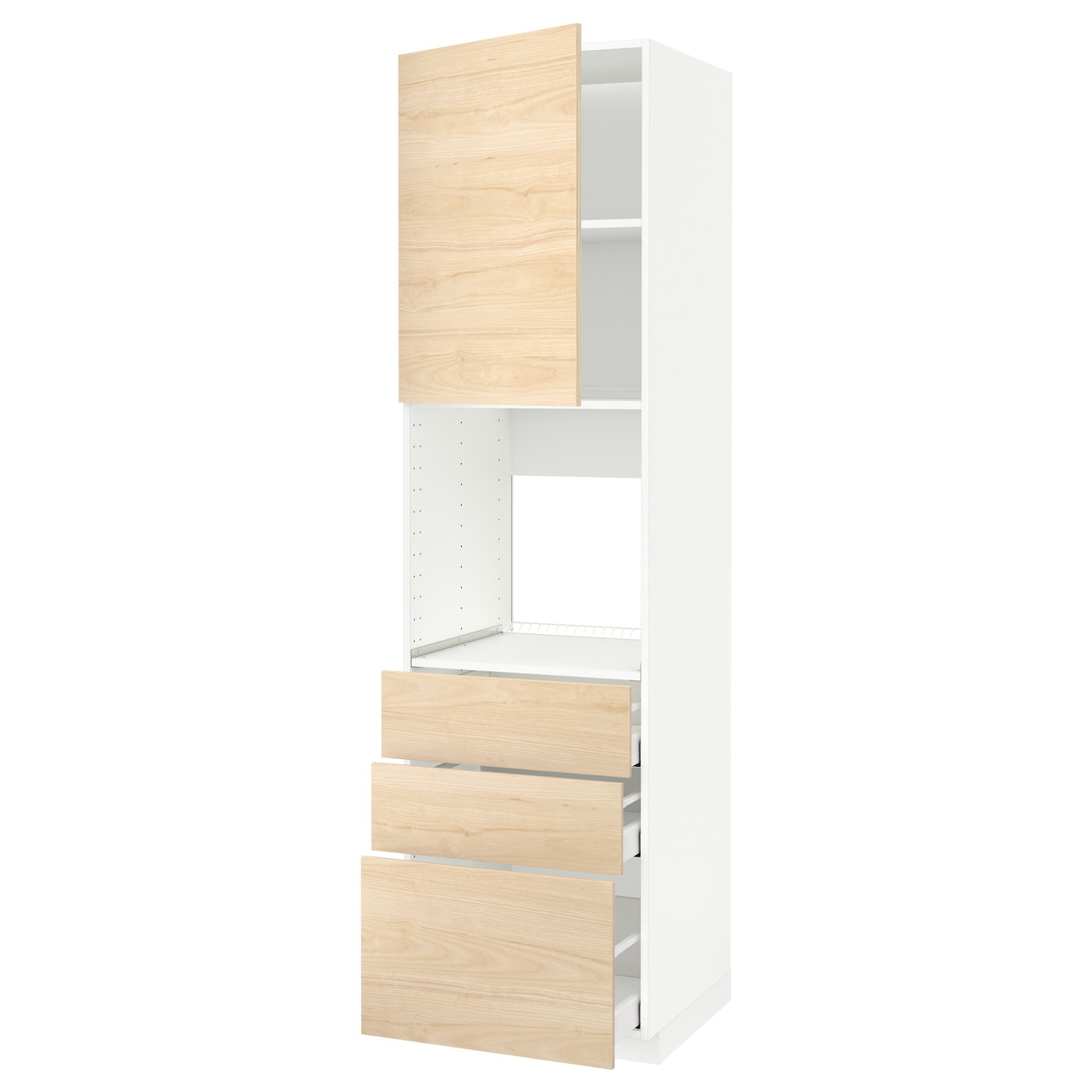 Высокий шкаф с ящиками - IKEA METOD/MAXIMERA/МЕТОД/МАКСИМЕРА ИКЕА, 220х60х60 см, белый/под беленый дуб