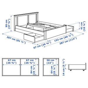 Каркас кровати с 4 ящиками для хранения - IKEA SONGESAND, 207х153 см, белый, СОНГЕСАНД ИКЕА