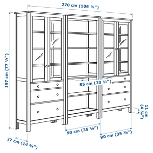 Второе фото. Шкаф со стеклянными дверцами - IKEA HEMNES/ХЕМНЭС ИКЕА, 270x197х37 ,коричневый