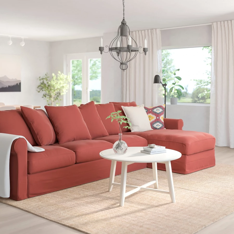 3-местный диван и козетка - IKEA GRÖNLID/GRONLID,  98x328см, красный, ГРЕНЛИД ИКЕА (изображение №2)