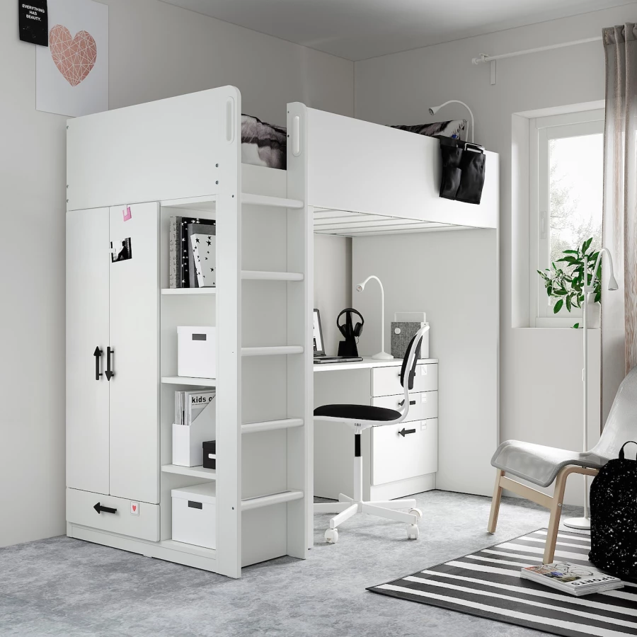 Кровать двухъярусная - IKEA SMÅSTAD/SMASTAD/СМОСТАД ИКЕА, 90x200 см, белый/бирюзовый (изображение №5)