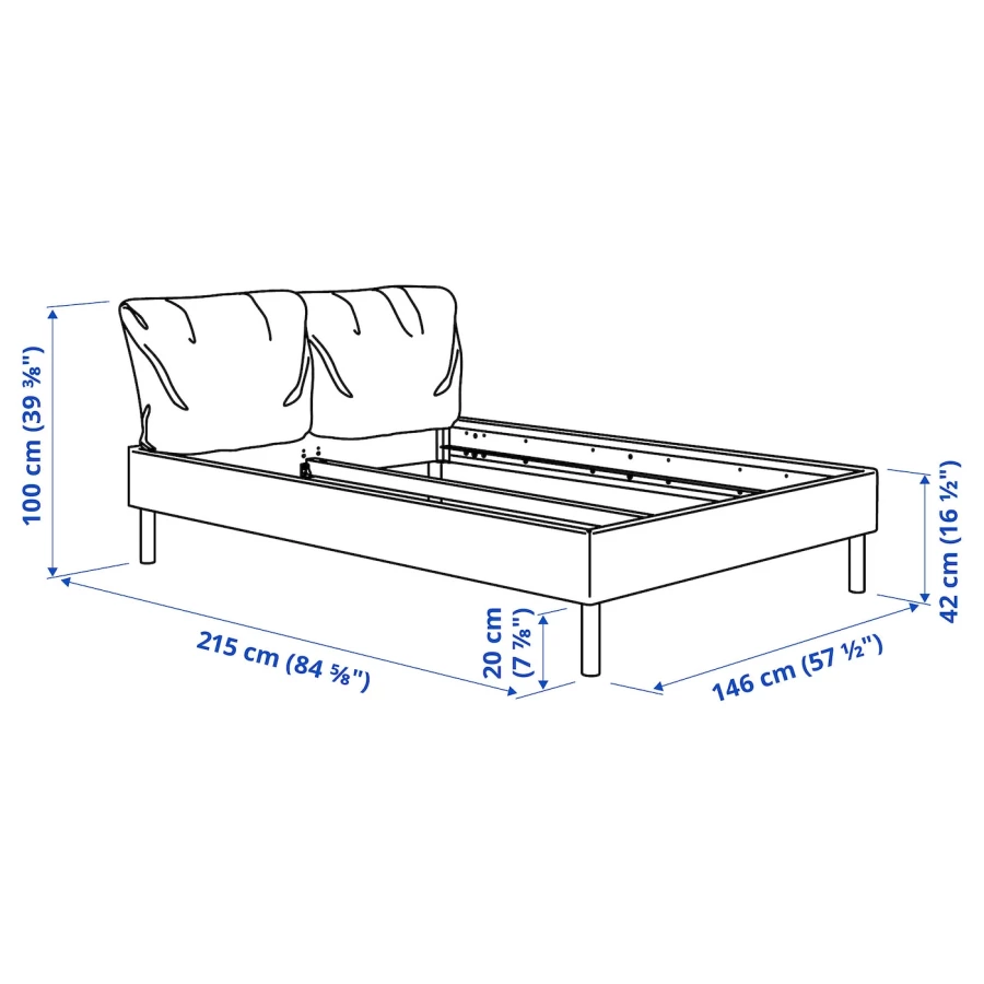 Каркас кровати с мягкой обивкой - IKEA SAGESUND, 200х140 см, серый, САГЕСУНД ИКЕА (изображение №9)