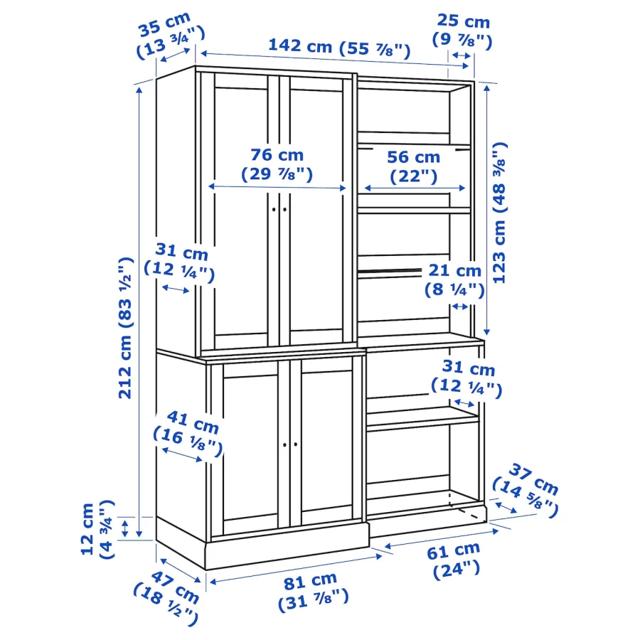 Книжный шкаф - HAVSTA IKEA/ ХАВСТА ИКЕА,  212х142 см, серый (изображение №6)