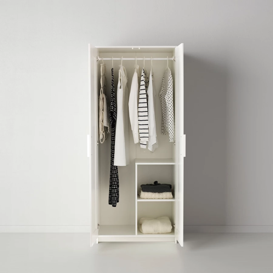 Шкаф платяной 2-дверный - IKEA BRIMNES/БРИМНЭС/БРИМНЕС ИКЕА, 78х190 см, белый, (изображение №8)