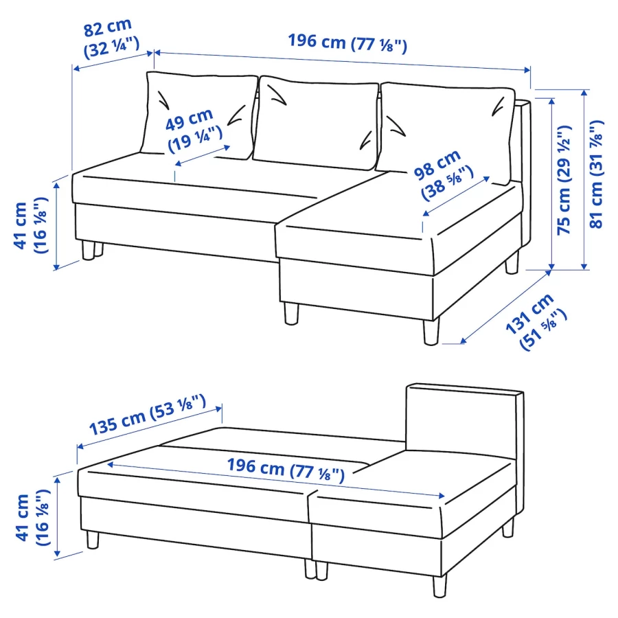 3-местный диван и шезлонг - IKEA ÄLVDALEN/ALVDALEN/ЭЛВДАЛЕН ИКЕА, 81х82х196 см, черный (изображение №6)