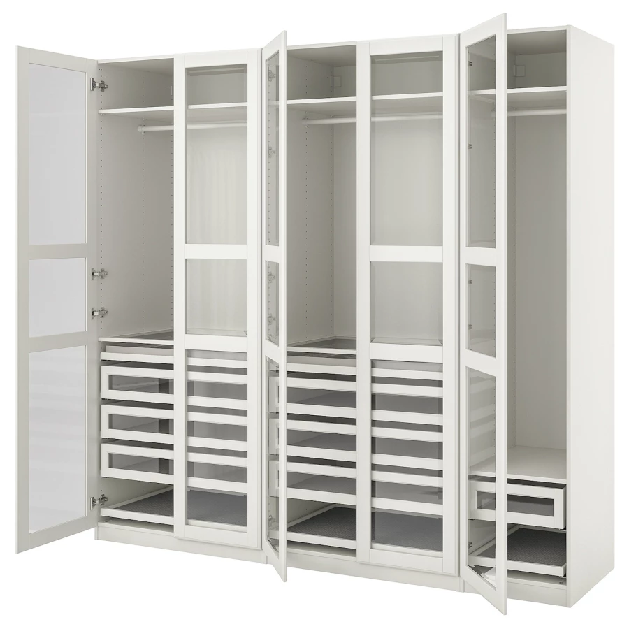 Гардероб - IKEA PAX/TYSSEDAL/ПАКС/ТИССЕДАЛЬ ИКЕА, 250x60x236 см, белый / из белого стекла (изображение №1)