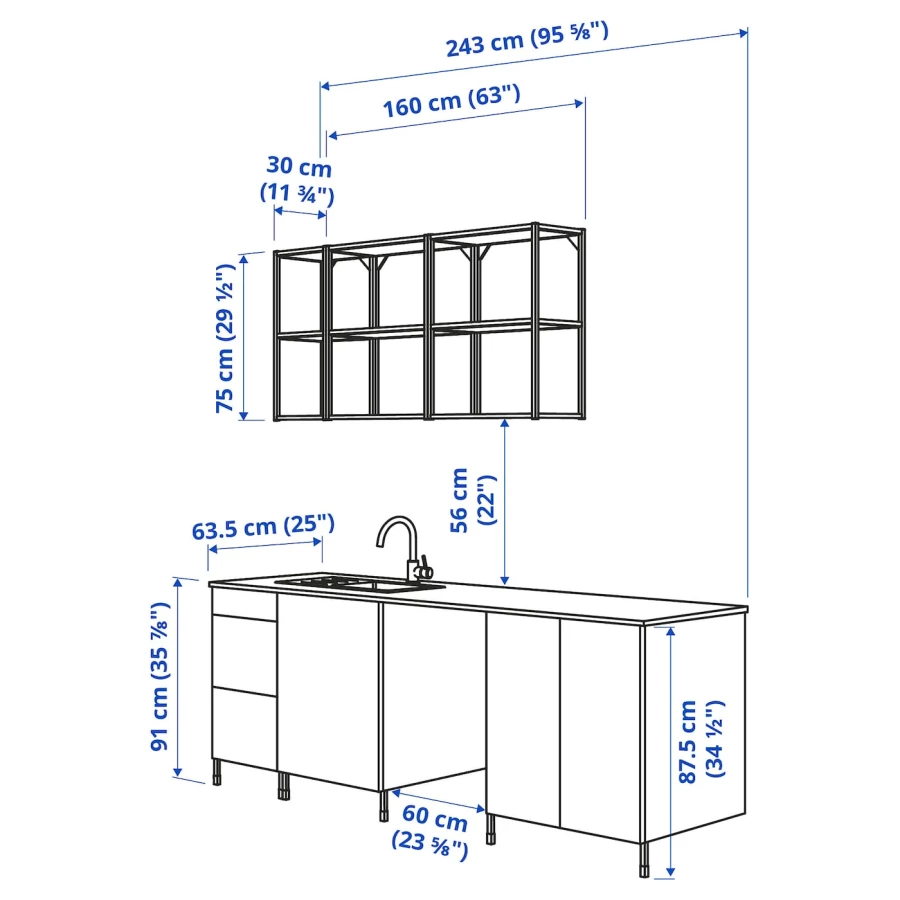 Кухня - ENHET  IKEA/ ЭНХЕТ ИКЕА, 243х222 см, белый/черный (изображение №3)