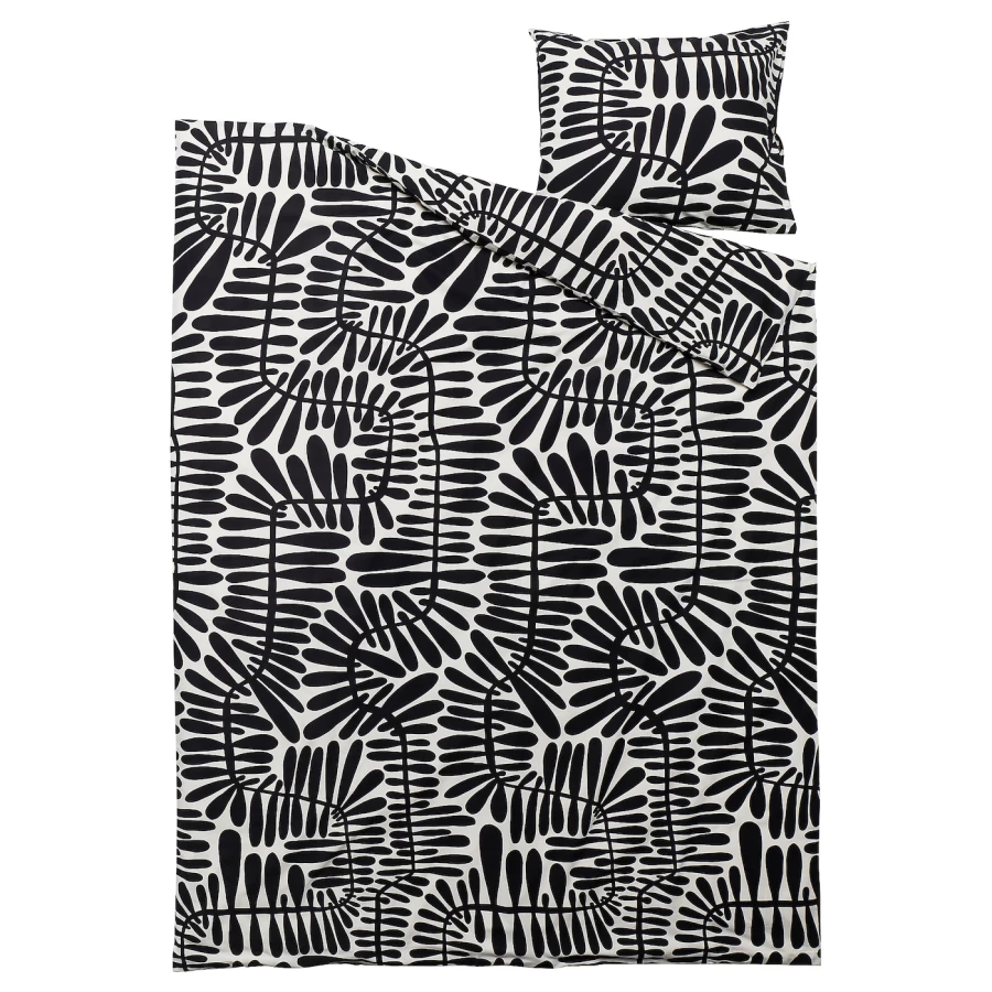 Пододеяльник и наволочка - MAJSMOTT IKEA/ МАЙСМОТТ  ИКЕА, 200/150/50 см, черный/белый (изображение №2)