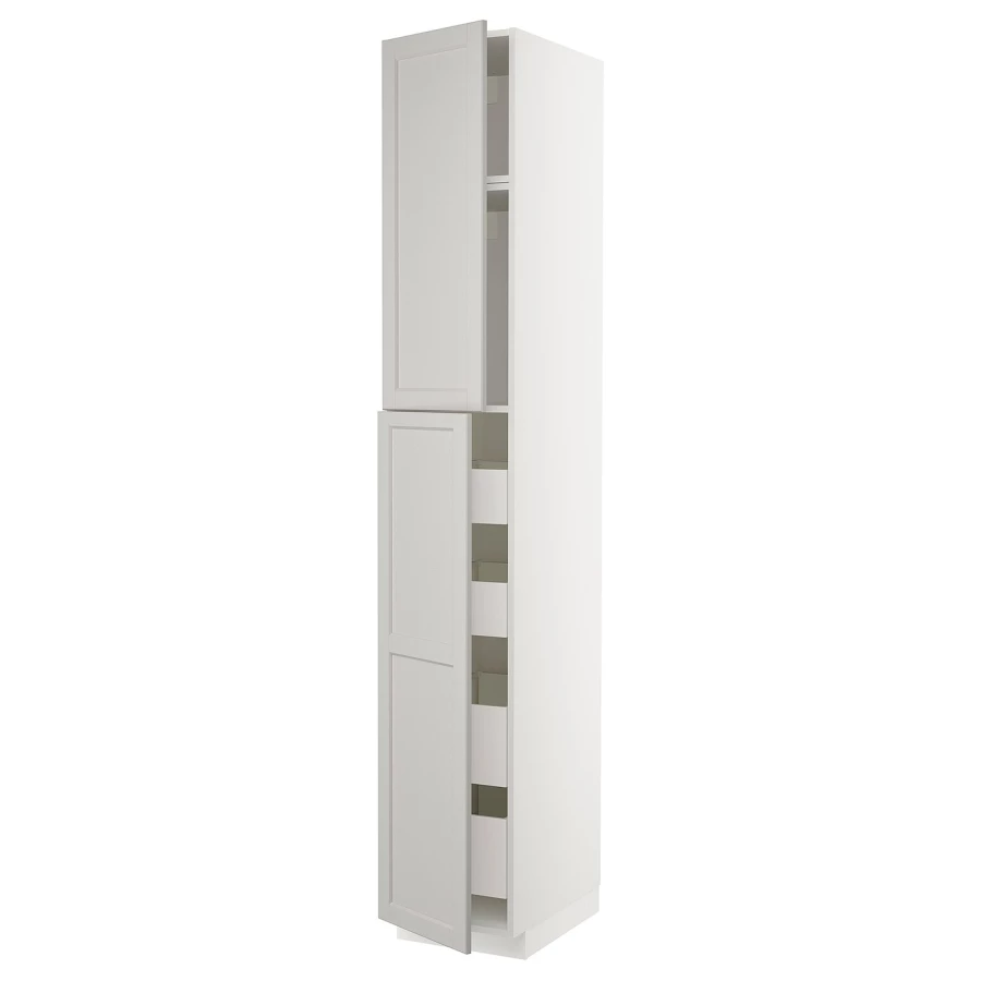 Высокий шкаф - IKEA METOD/MAXIMERA/МЕТОД/МАКСИМЕРА ИКЕА, 240х60х40 см, серый/белый (изображение №1)