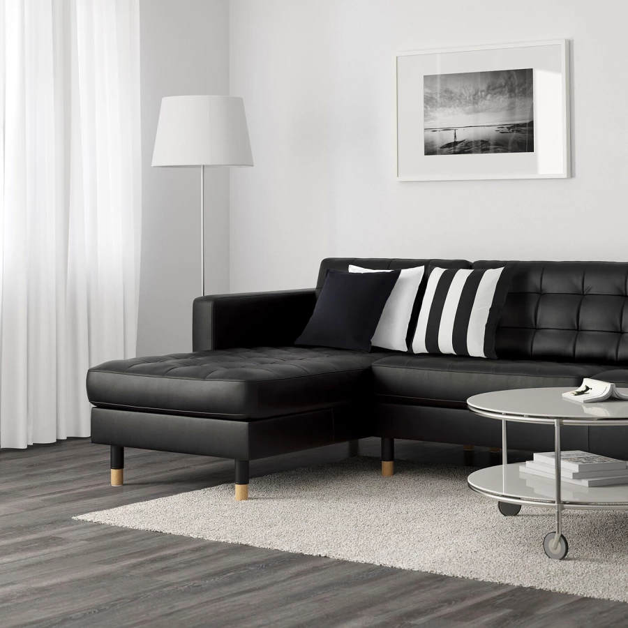5-местный диван с шезлонгом - IKEA LANDSKRONA, 78x360см, черный, кожа, ЛАНДСКРУНА ИКЕА (изображение №2)