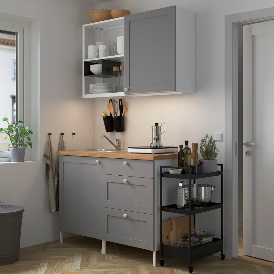 Кухонная комбинация для хранения вещей - ENHET  IKEA/ ЭНХЕТ ИКЕА, 123х63,5х222 см, белый/серый/бежевый (изображение №2)