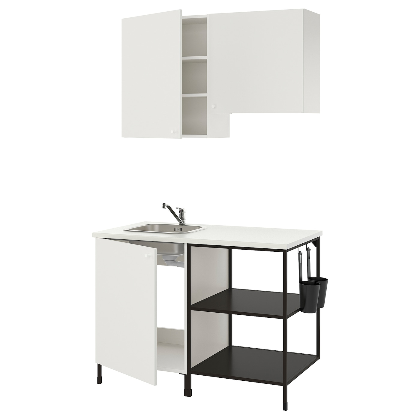 Кухонная комбинация для хранения - ENHET  IKEA/ ЭНХЕТ ИКЕА, 123х63,5х222 см, белый/черный
