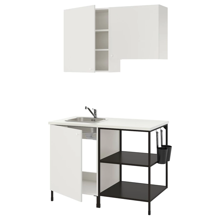 Кухонная комбинация для хранения - ENHET  IKEA/ ЭНХЕТ ИКЕА, 123х63,5х222 см, белый/черный (изображение №1)