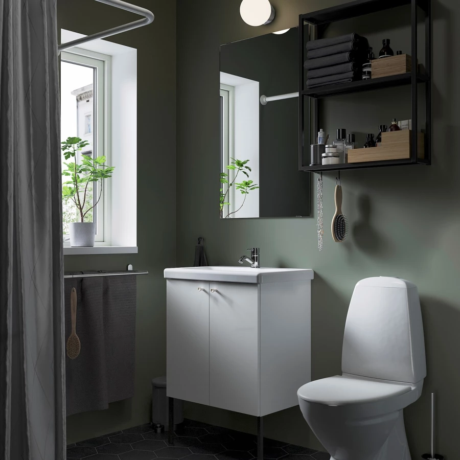 Комбинация для ванной - IKEA ENHET/TVÄLLEN/TVALLEN, 64х43х87 см, белый/антрацит, ЭНХЕТ/ТВЭЛЛЕН ИКЕА (изображение №3)
