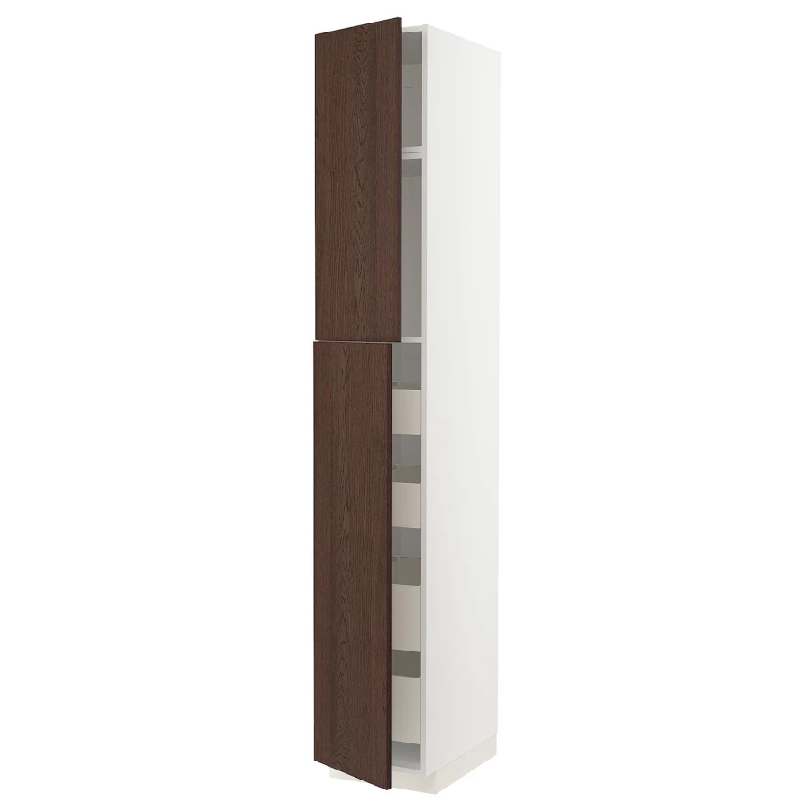 Высокий шкаф - IKEA METOD/MAXIMERA/МЕТОД/МАКСИМЕРА ИКЕА, 220х60х40 см, белый/коричневый (изображение №1)