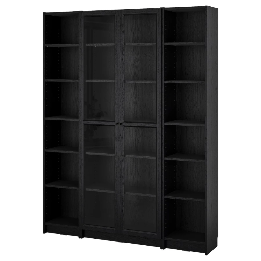 Книжный шкаф -  BILLY / OXBERG IKEA/ БИЛЛИ/ ОКСБЕРГ ИКЕА, 160х202 см, черный (изображение №1)