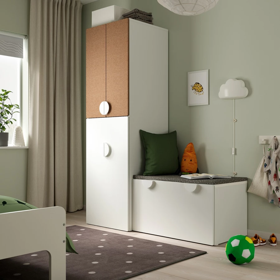 Детская гардеробная комбинация - IKEA PLATSA SMÅSTAD/SMASTAD, 196x57x150см, белый, ПЛАТСА СМОСТАД ИКЕА (изображение №2)
