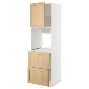 Высокий шкаф с ящиками - IKEA METOD/MAXIMERA/МЕТОД/МАКСИМЕРА ИКЕА, 200х60х60 см, белый/светло-коричневый