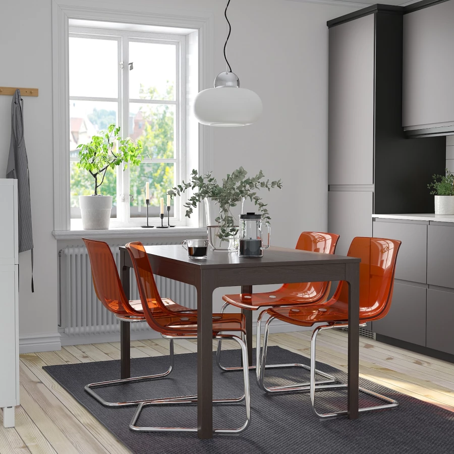 Стол и 4 стула - IKEA EKEDALEN/TOBIAS/ЭКЕДАЛЕН/ТОБИАС ИКЕА, 120х180х80 см, темно-коричневый/оранжевый (изображение №2)