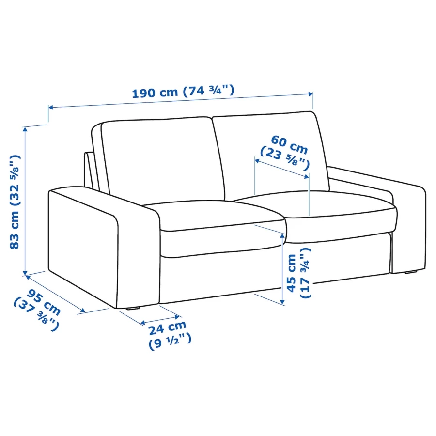2-местный диван - IKEA KIVIK, 190х95х83 см, черный, кожа, КИВИК ИКЕА (изображение №6)