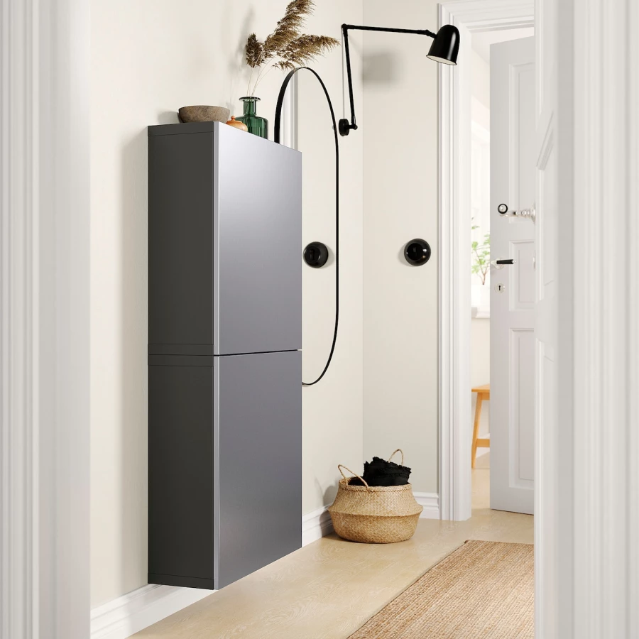 Настенный шкаф - BESTÅ / BESTА IKEA/  БЕСТА ИКЕА,  60х128 см, черный/серый (изображение №3)