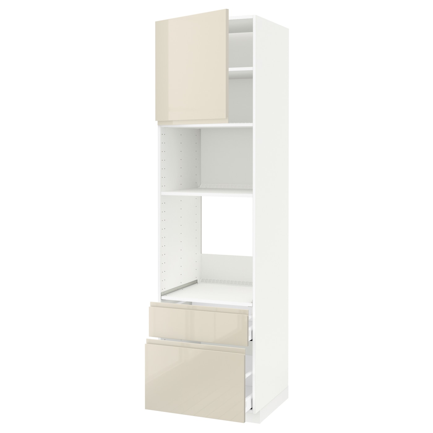 Высокий шкаф с ящиками - IKEA METOD/MAXIMERA/МЕТОД/МАКСИМЕРА ИКЕА, 220х60х60 см, белый/бежевый глянцевый