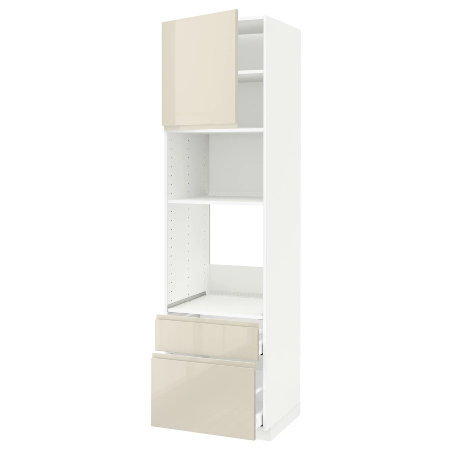 Высокий шкаф с ящиками - IKEA METOD/MAXIMERA/МЕТОД/МАКСИМЕРА ИКЕА, 220х60х60 см, белый/бежевый глянцевый (изображение №1)