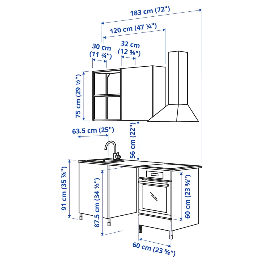 Комбинация для кухонного хранения  - ENHET  IKEA/ ЭНХЕТ ИКЕА, 183x63,5x222 см, белый/серый/бежевый (изображение №3)