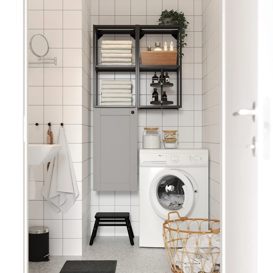 Комбинация для ванной - IKEA ENHET, 80х32х150 см, серый/антрацит, ЭНХЕТ ИКЕА (изображение №3)