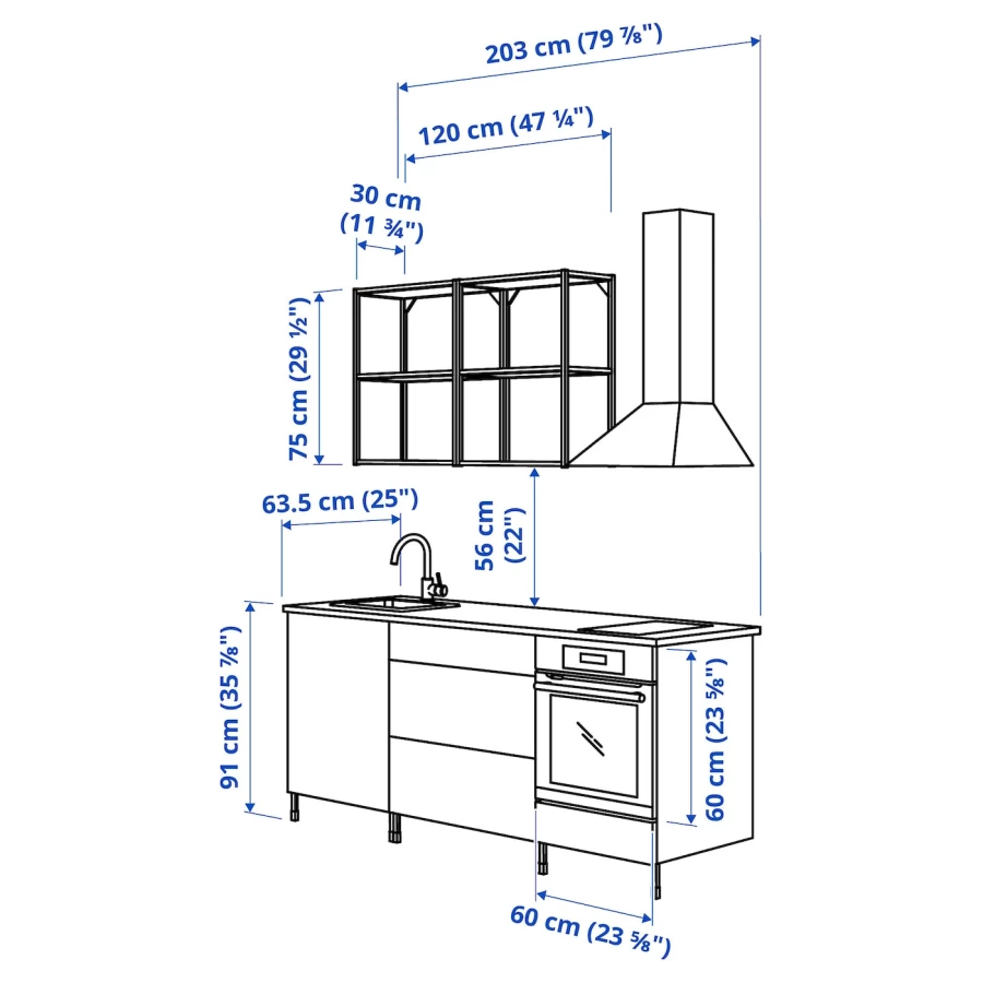Кухня - ENHET  IKEA/ ЭНХЕТ ИКЕА, 203х222 см, белый/серый/бежевый (изображение №3)
