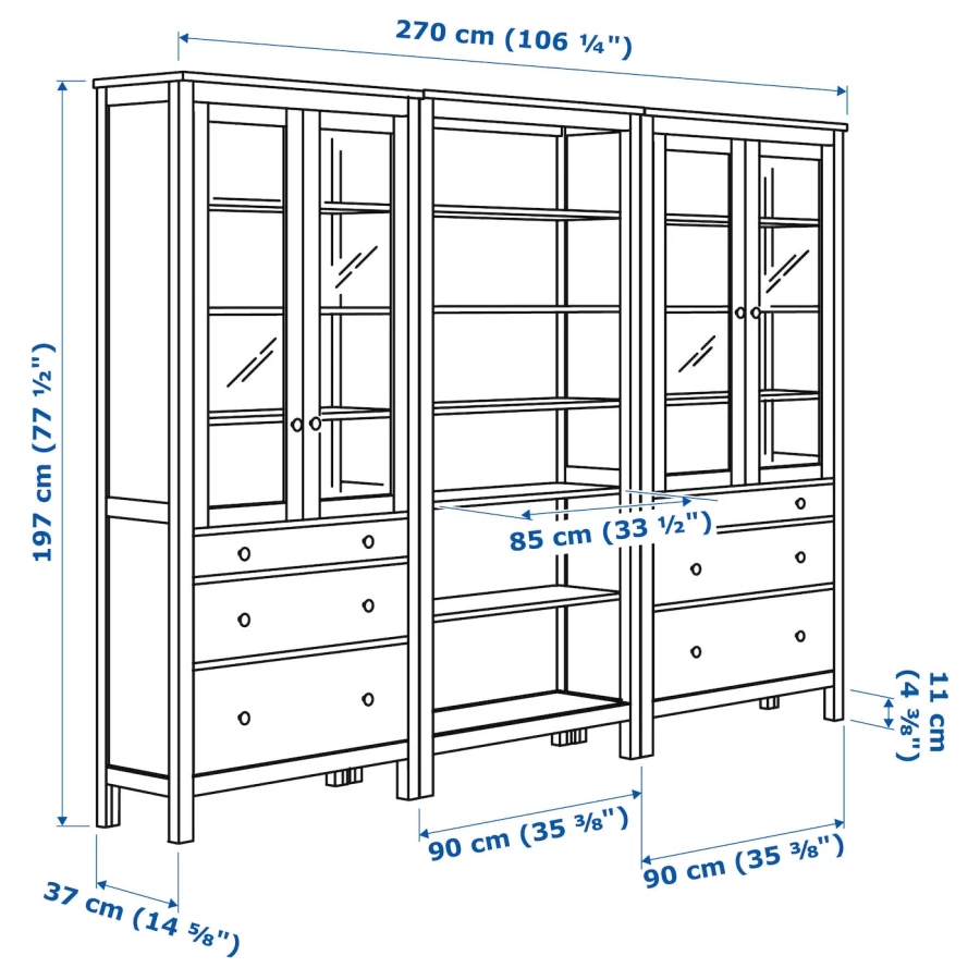 Комбинация для хранения - IKEA HEMNES/ ХЕМНЕС ИКЕА, 270x197 см, серо-зеленый/светло-коричневая морилка (изображение №7)