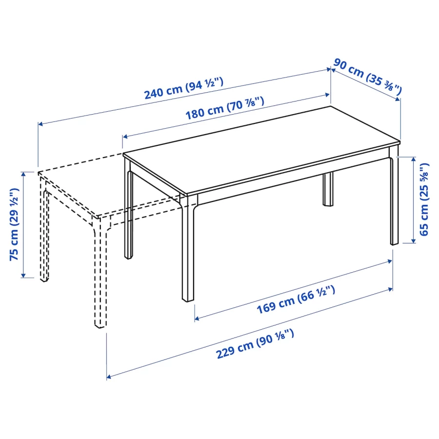 Раздвижной обеденный стол - IKEA EKEDALEN, 180/240х90 см, белый, ЭКЕДАЛЕН ИКЕА (изображение №8)