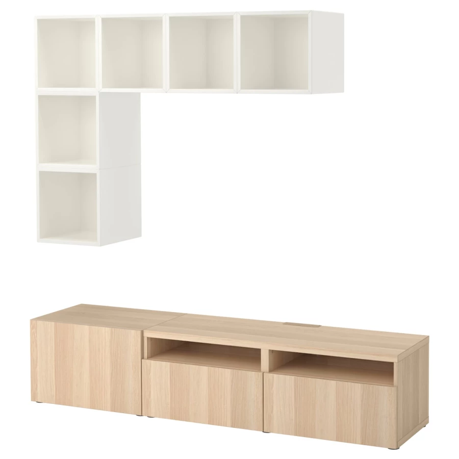 Комплект мебели д/гостиной  - IKEA BESTÅ/BESTA EKET, 180x42x170см, белый/светло-коричневый, БЕСТО ЭКЕТ ИКЕА (изображение №1)