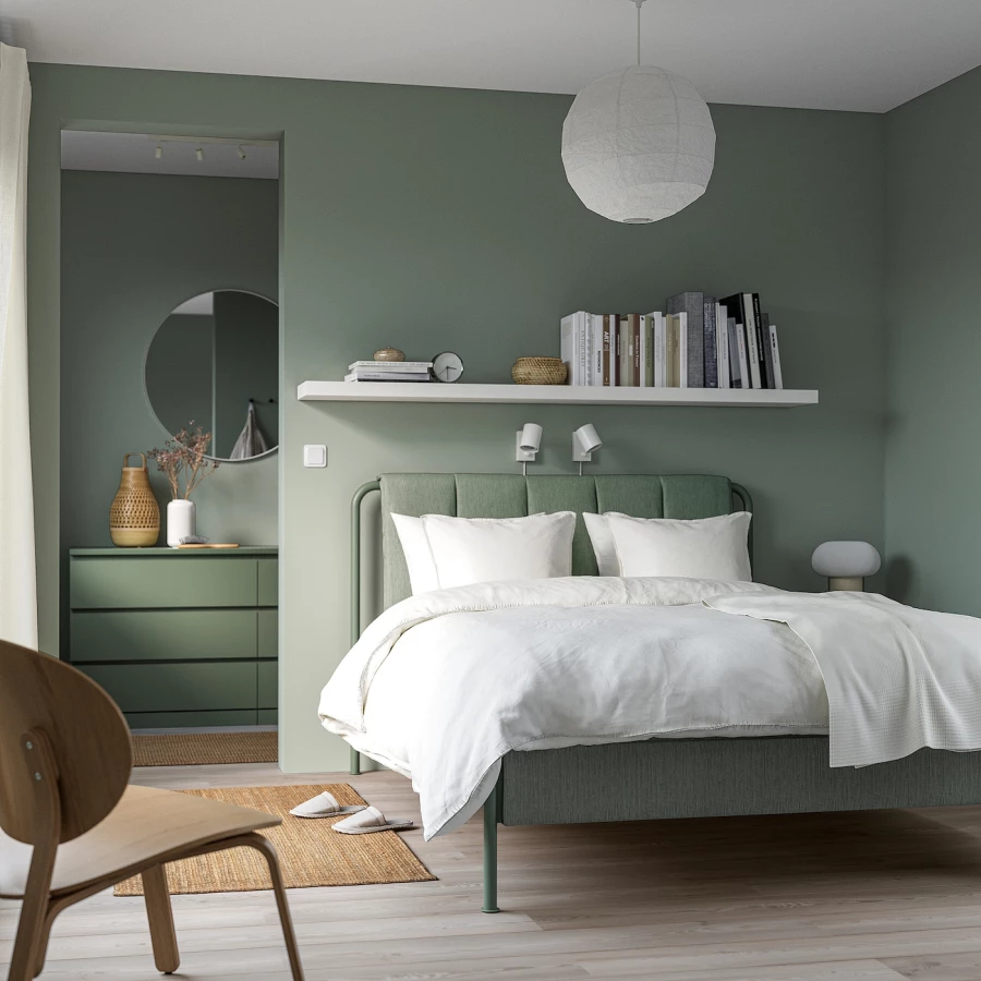 Каркас кровати мягкий - IKEA TÄLLÅSEN/TALLASEN, 200х140 см, серо-зеленый, ТЭЛЛАСОН ИКЕА (изображение №2)