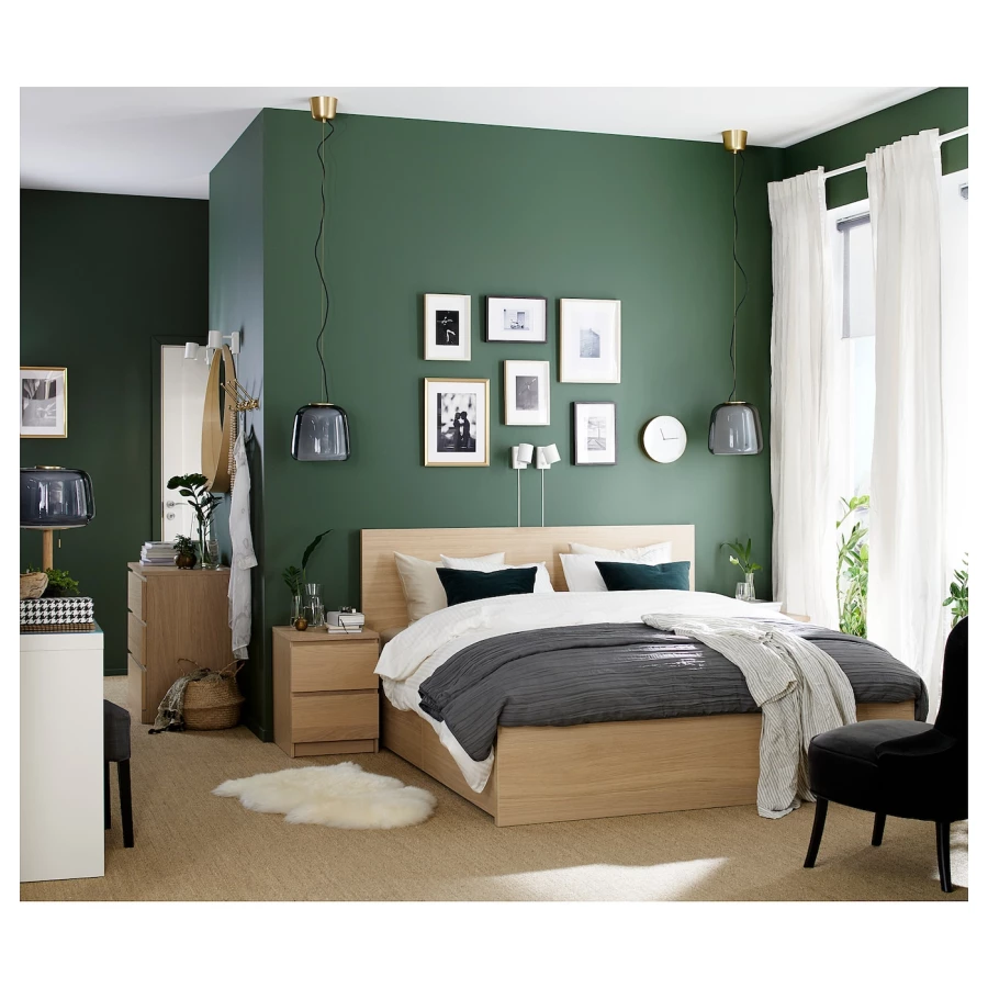 Каркас кровати с 4 ящиками для хранения - IKEA MALM/LUROY/LURÖY, 160х200 см, дубовый шпон, беленый МАЛЬМ/ЛУРОЙ ИКЕА (изображение №5)