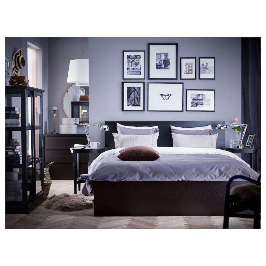 Кровать - IKEA MALM, 200х160 см, матрас средне-жесткий, черно-коричневый, МАЛЬМ ИКЕА (изображение №6)