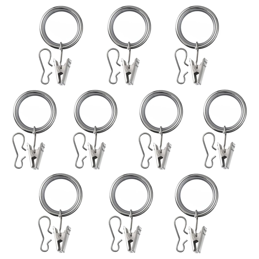 Набор колец для штор, 10 шт. - IKEA SYRLIG, 25 мм, никелированный, СИРЛИГ ИКЕА (изображение №1)