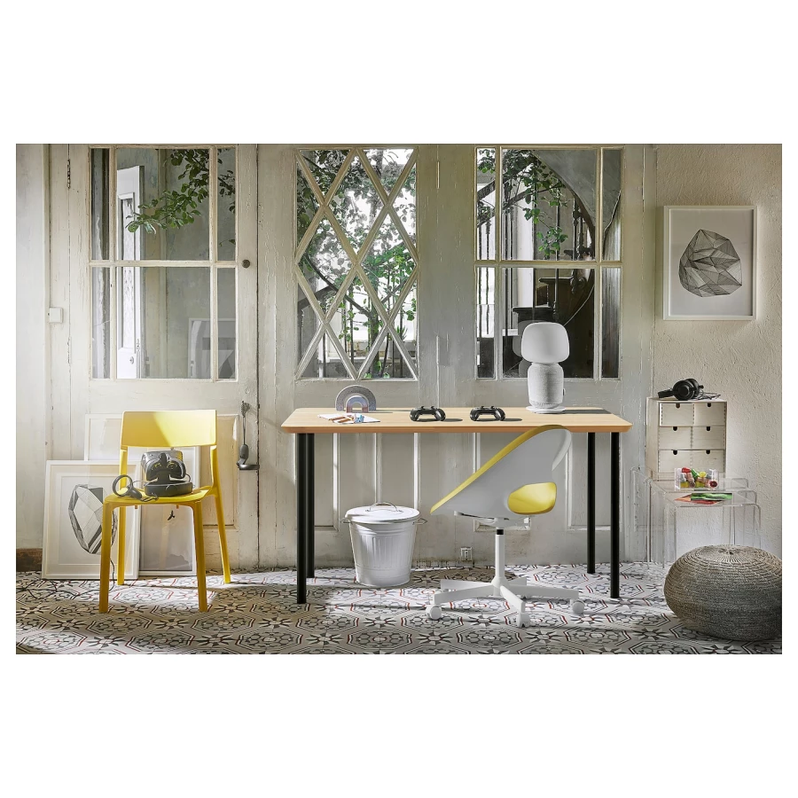 Письменный стол - IKEA ANFALLARE/ADILS, 140x65 см, бамбук/черный, АНФАЛЛАРЕ/АДИЛЬС ИКЕА (изображение №5)