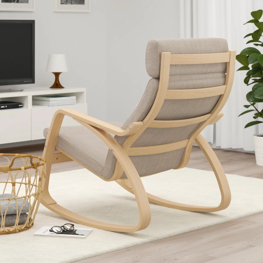 Кресло-качалка - IKEA POÄNG/POANG/ПОЭНГ ИКЕА, 68х94х95 см, бежевый (изображение №3)